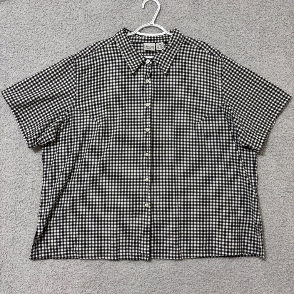 Gingham Button Up Shirt Plus Size 28W Work Casual Short Sleeve Relaxed Fit